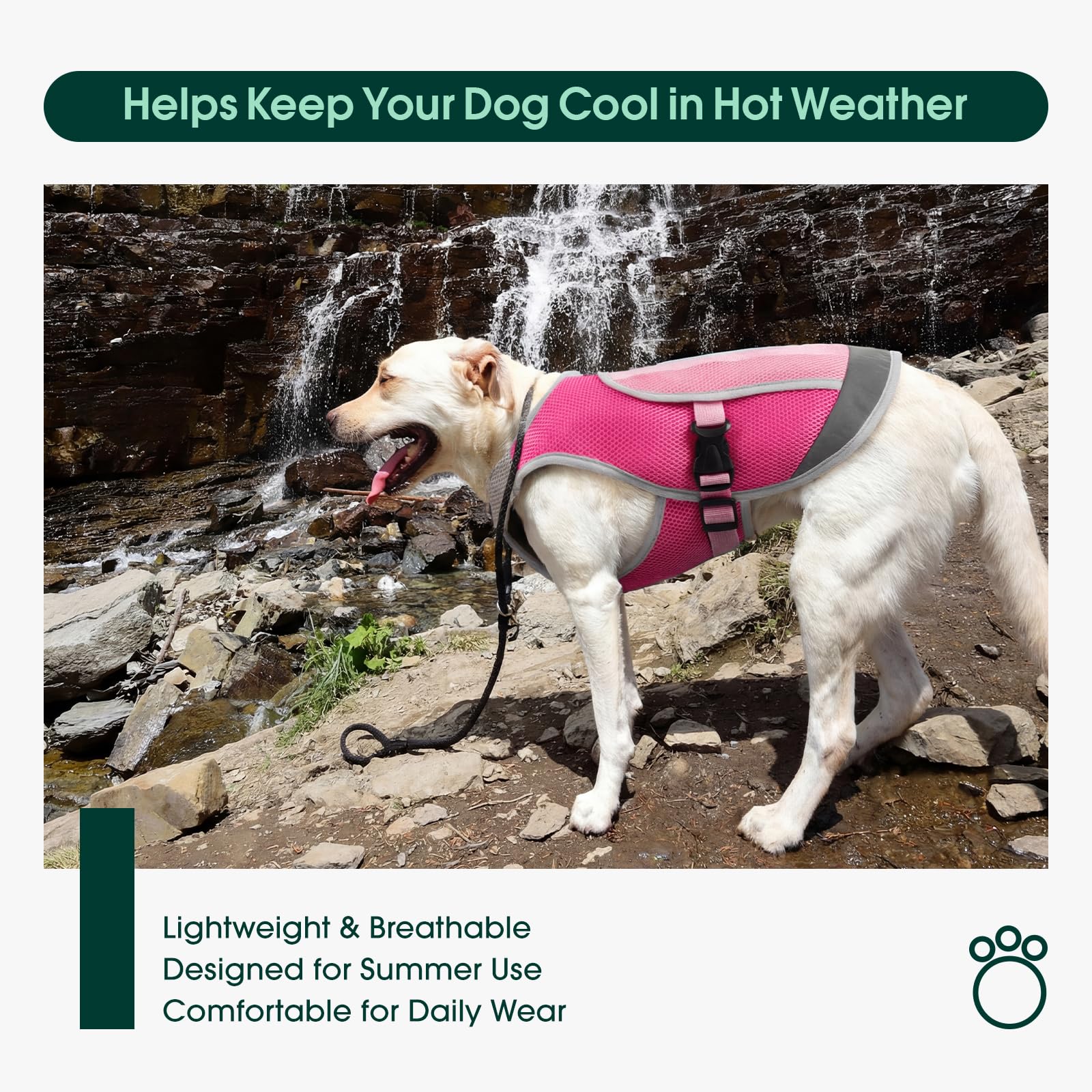 KUOSER Chaleco Fresco Para Perros Con Hebilla Ajustable En El Pecho Y Anillo En D, Chaqueta Refrescante Ligera Para Verano, Rosa, Talla Grande