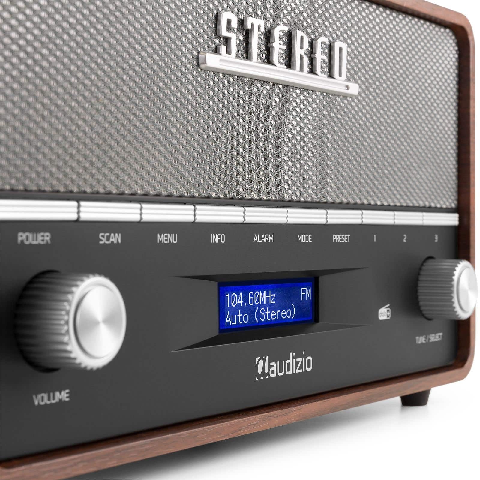Audizio Corno Radio Dab+ Portable Stéréo 60W - Gris, Fonction Réveil, Streaming Bluetooth, Radio FM, Entrée AUX Jack 3,5mm, 20 Stations Préréglées, Idéal pour Écouter la Radio Partout