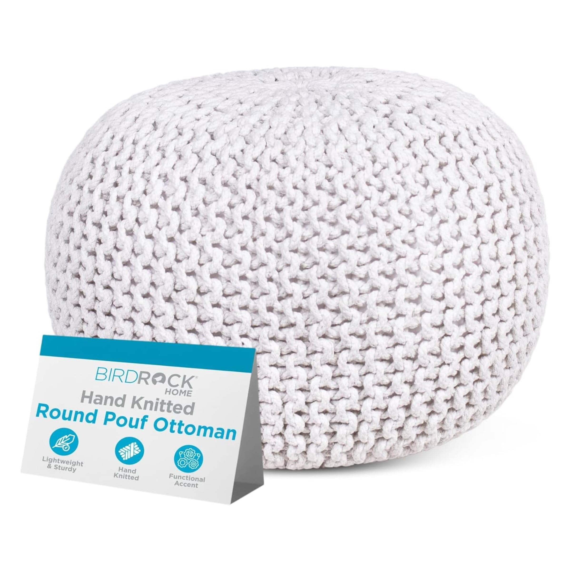 BIRDROCK HOME Round Pouf Ottoman Foot Rest, Ivory