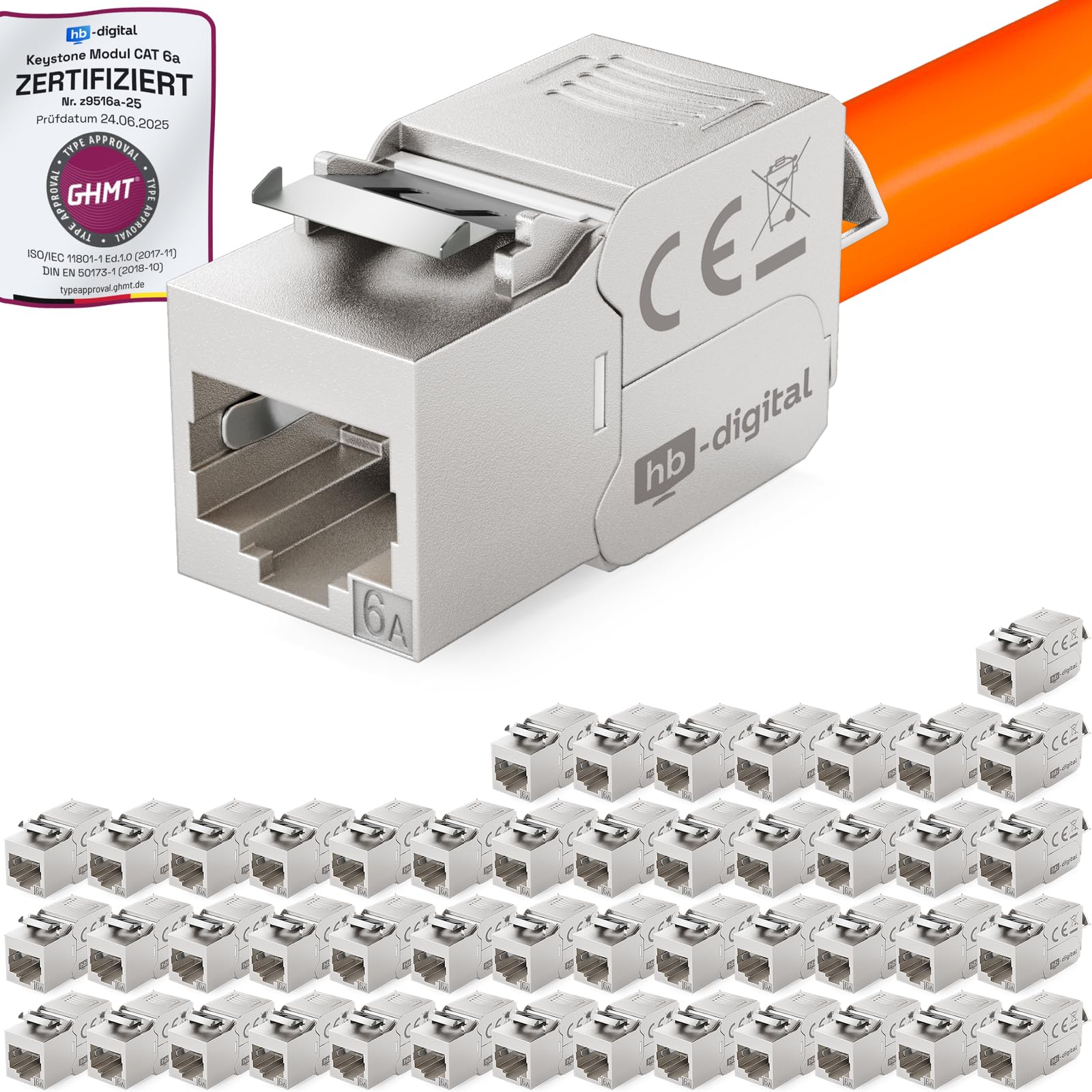 hb-digital 48 módulos Keystone CAT 6a Jack RJ45 500 MHz 10 Gbps totalmente apantallado STP GHMT certificado LSA sin herramientas CAT 6a acoplamiento de red hembra para panel de conexión Ethernet LAN