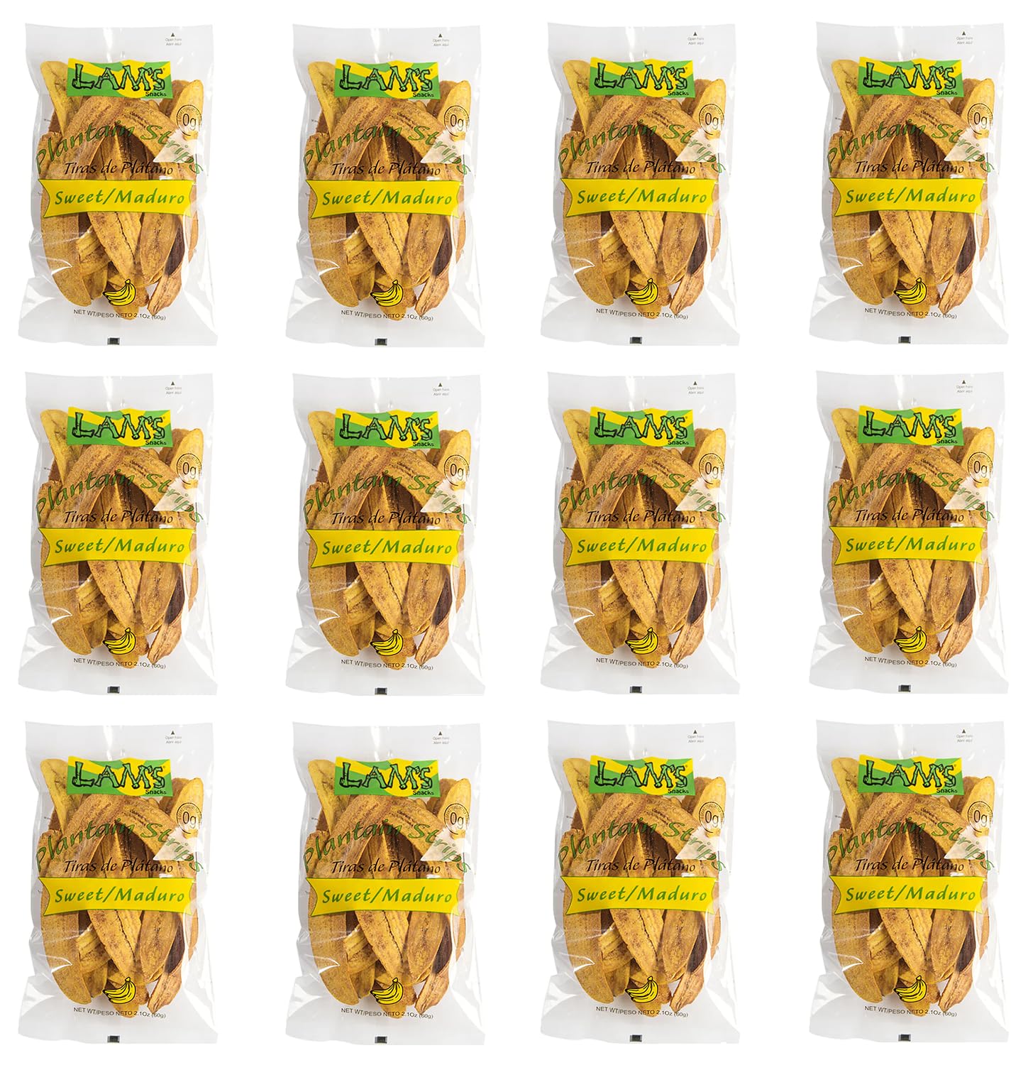 Lam's Plantain strips | Vegetable snacks | 2.1oz | 60g | Healthy snacks | Gluten Free | Banana Chips (Sweet/Maduro) | All Natural (pack 12)