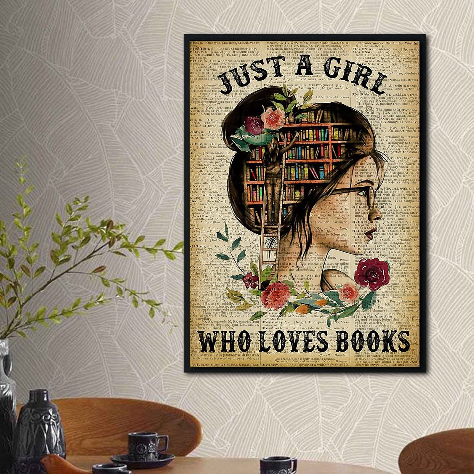 Bioprocess Girls Just A Who Love Book Poster Bookish Gifts Book Lovers Poster Reading Reading Wall Art Love Reading Poster Bookworm Gifts Wall Decor Poster Metal Sign 8X12 Inches