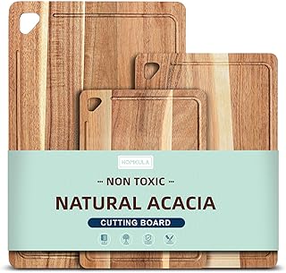 Acacia Wood Cutting Boards for Kitchen Non Toxic, Reversible Wooden Cutting Board with Juice Groove, Wood Chopping Board for Meat, Vegetables and Fruits, Set of 3 (S+M+L)