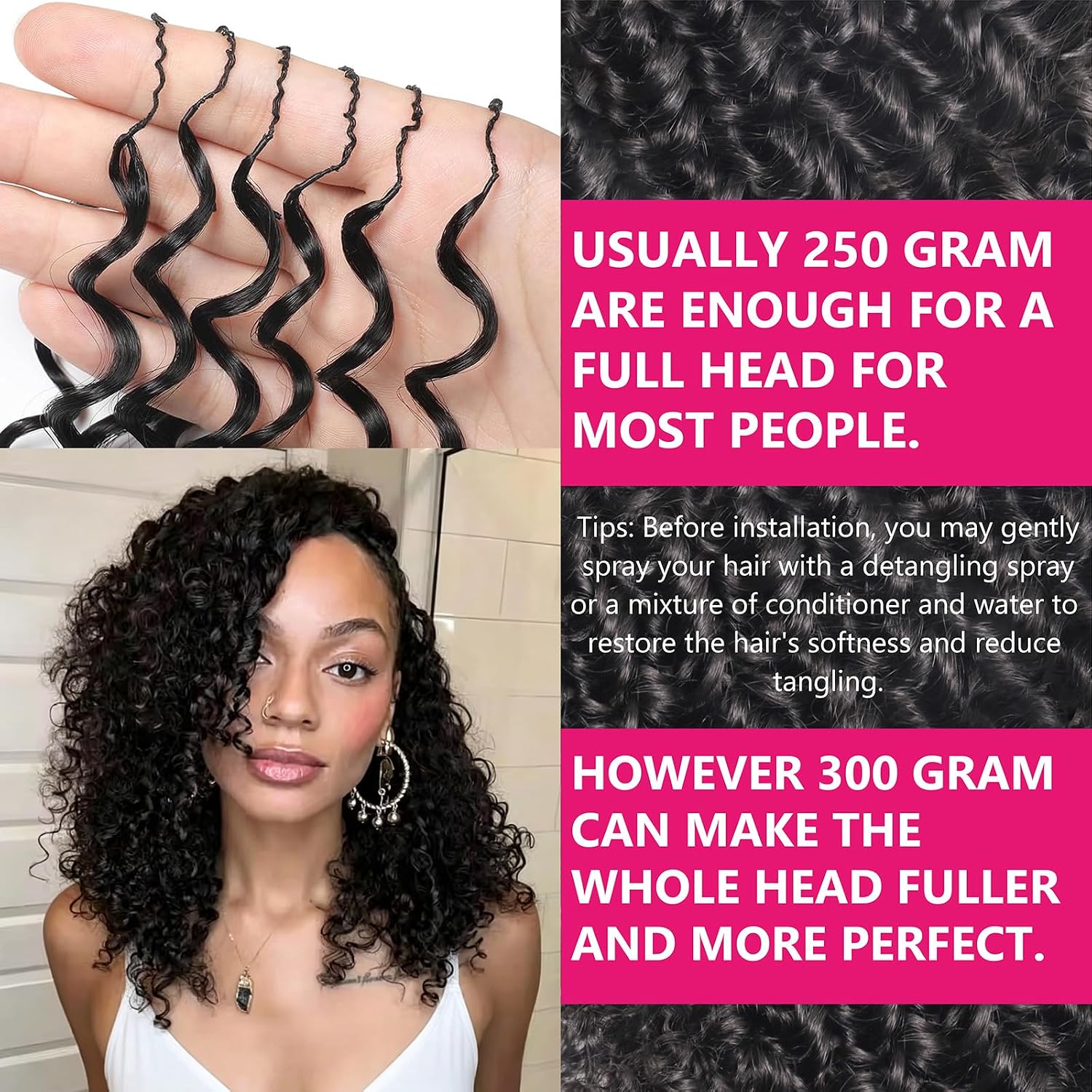 Pre-Separated Human Crochet Hair Deep Water Wave Curly Miracle Knots Crochet 100% Human Hair Bundles Braiding Hair 20 Inch 80g Knotless Feather Invisible Crochet Hair Extensions for Women, Black
