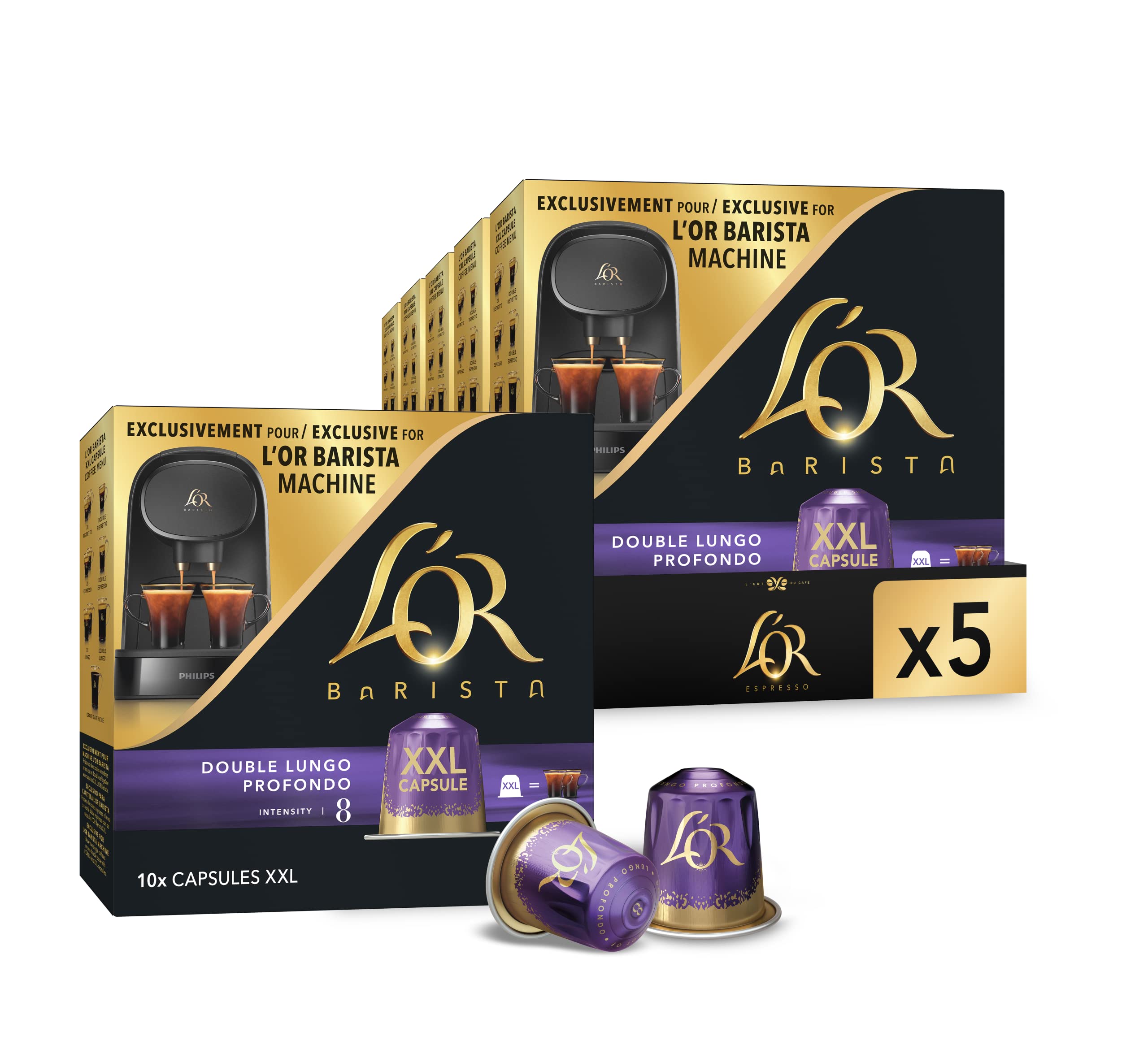 L'OR Barista Cápsulas Dobles de Café Lungo Profondo | Intensidad 8 | 50 Cápsulas Compatibles con Cafeteras L'OR Barista | Intensidad 8, Cápsulas dobles, Compatible con Cafeteras L'OR Barista