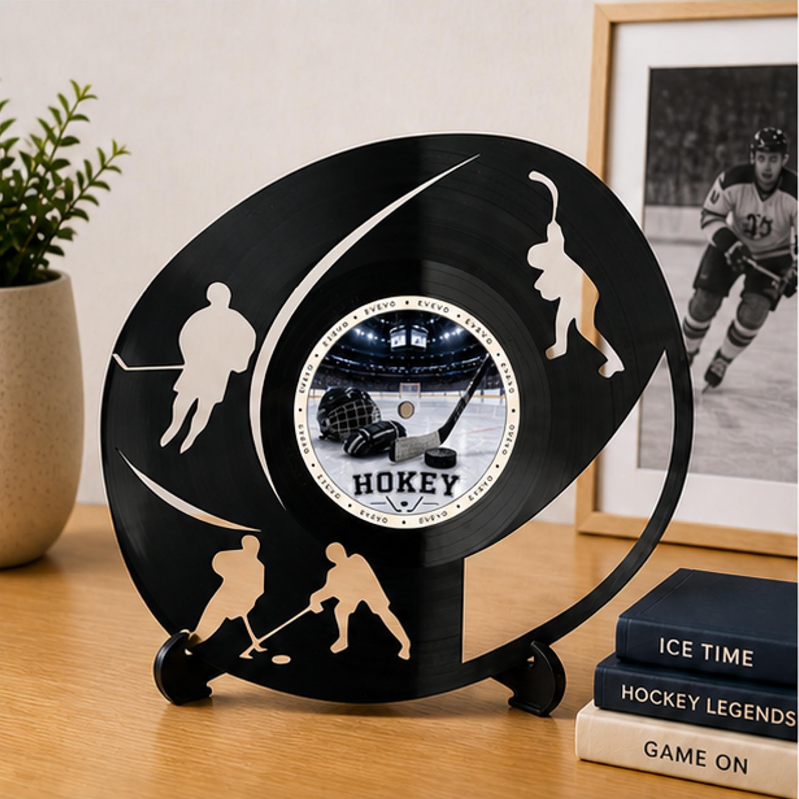 EVEVO Decorazione da parete in vinile con disco hockey su ghiaccio, arte da parete in vinile, regalo per giocatori di hockey su ghiaccio, allenatori, appassionati di sport invernali D0034