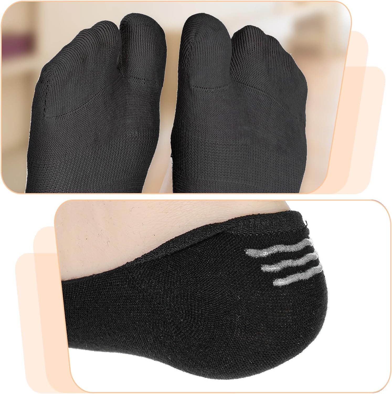 Prasacco 3 Pairs Tabi Socks, Split Toe Sock Women No Show Socks for Flip Flops, Low Cut Cotton Sock, Multiple Colors, Universal Size