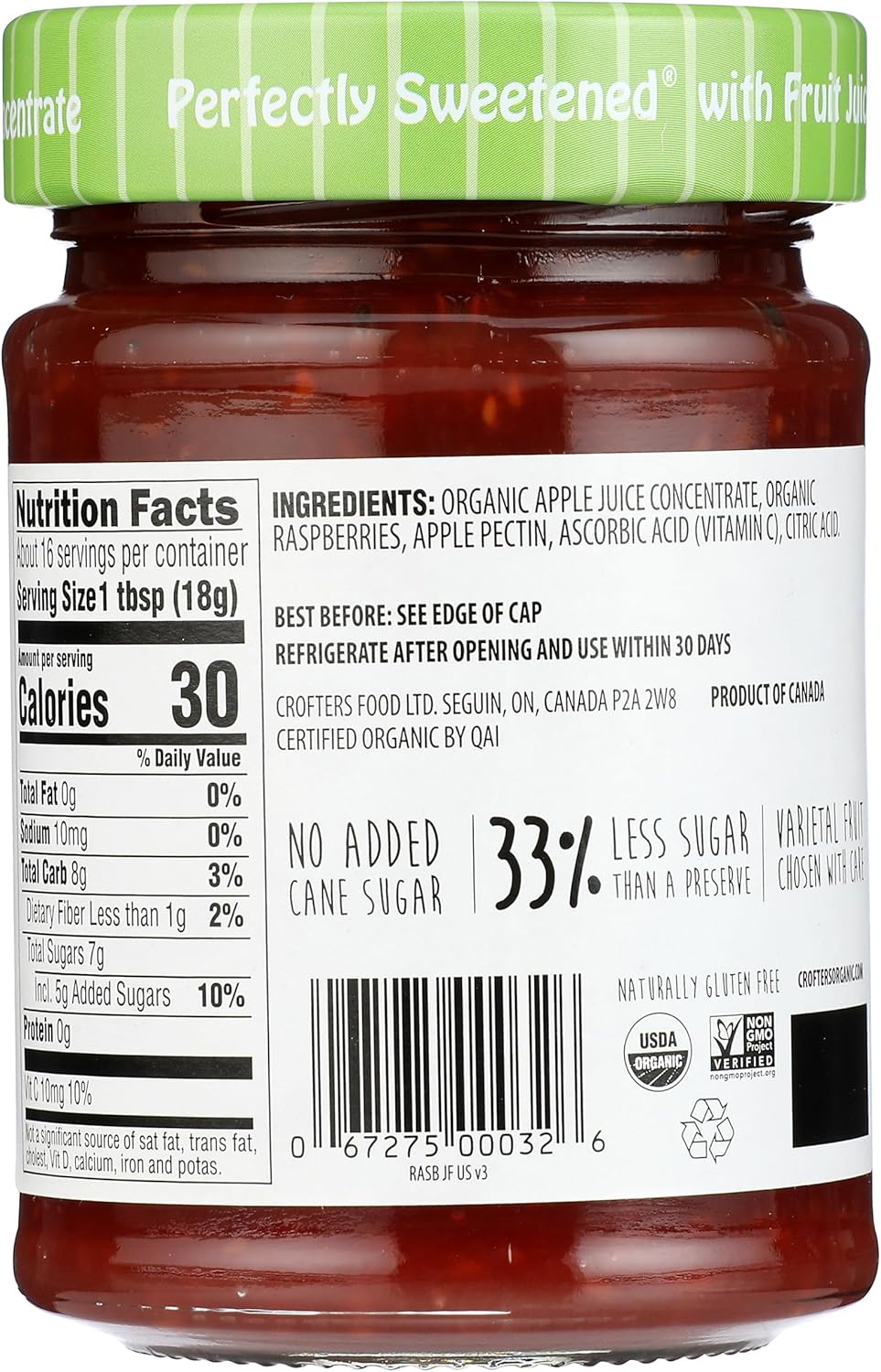 Crofter's Organic Raspberry Fruit Spread, Jar
