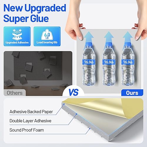 Miniatura 3 de Paquete de 12 paneles de espuma piramidales a prueba de sonido para paredes con paneles acústicos de alta densidad autoadhesivos actualizados de 3 x