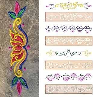  4Pcs Diwali Rangoli Stencils, 12 Inch Wooden Reusable DIY Sand Art Templates Lotus Elephant Peacock Stencils Varalakshmi Pooja Diwali Items for Indian Onam Festival Home Decor