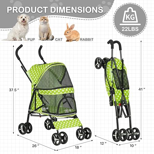 Miniatura 7 de Cochecito para perros, cochecito para mascotas de 4 ruedas para gatos con bolsa de almacenamiento y malla visible, cochecito para gatos con forma de