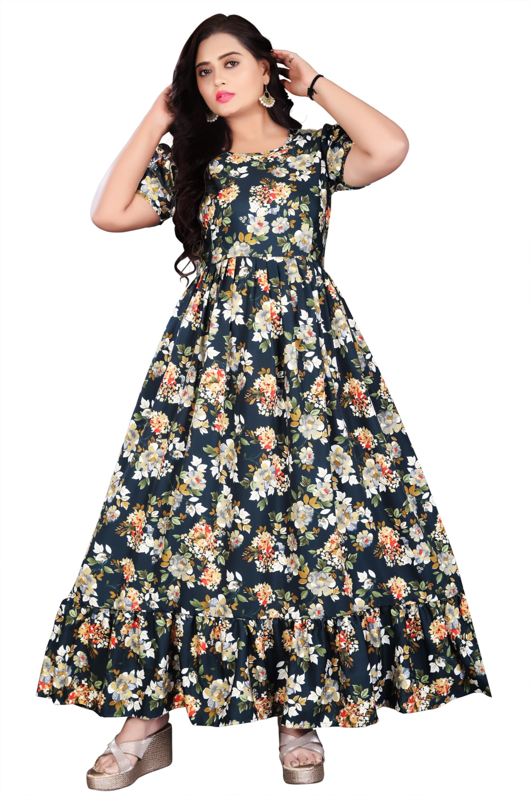 Stylish Floral Printed Long Gown for Women | Anarkali Ethnic Maxi Dresses-image-47