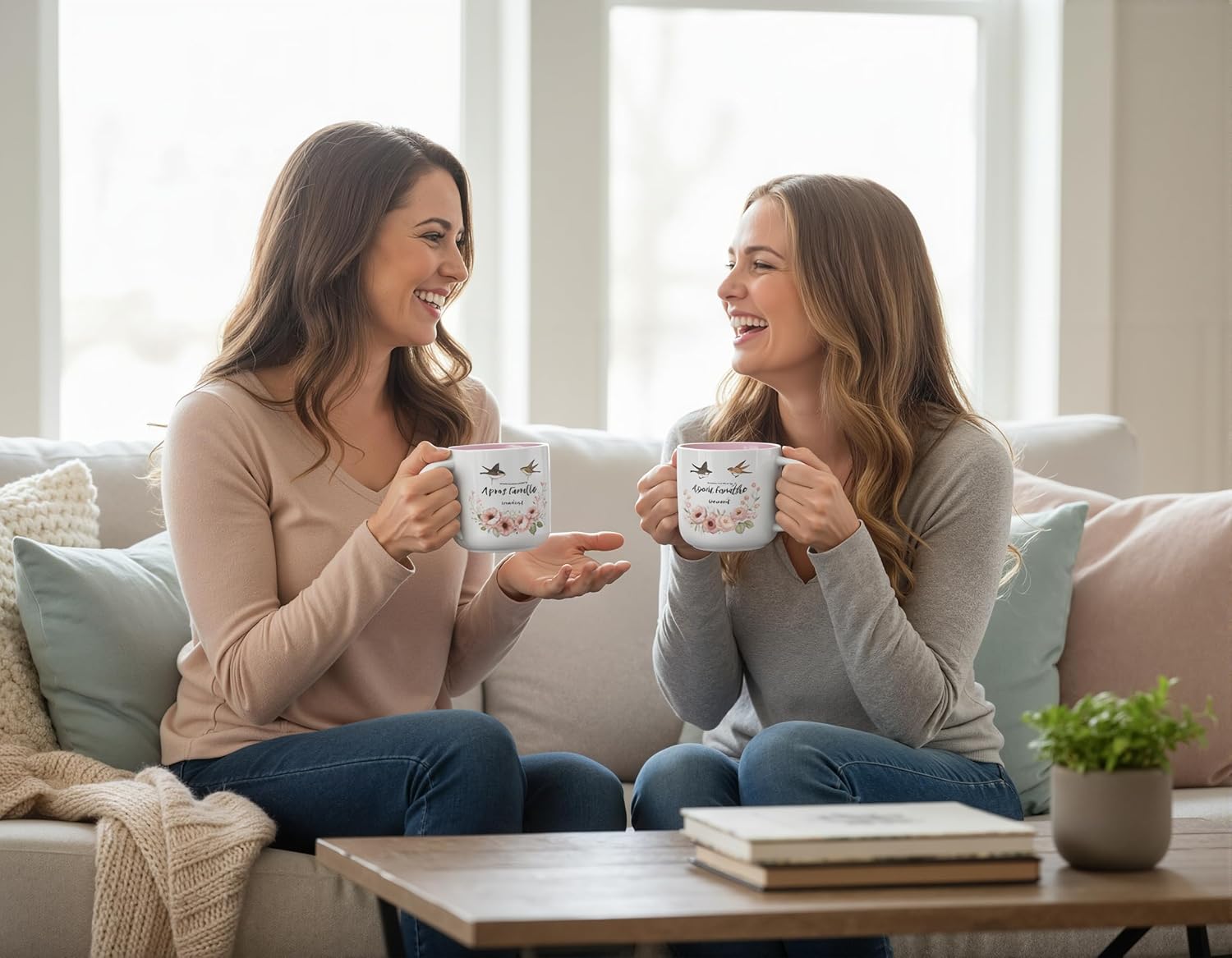 13.5 oz Ceramic Friendship Mug with Floral and Bird Design, Interior Pink, A Sweet Friendship refresh the soul., Christian Message Gift for Women - Image 4