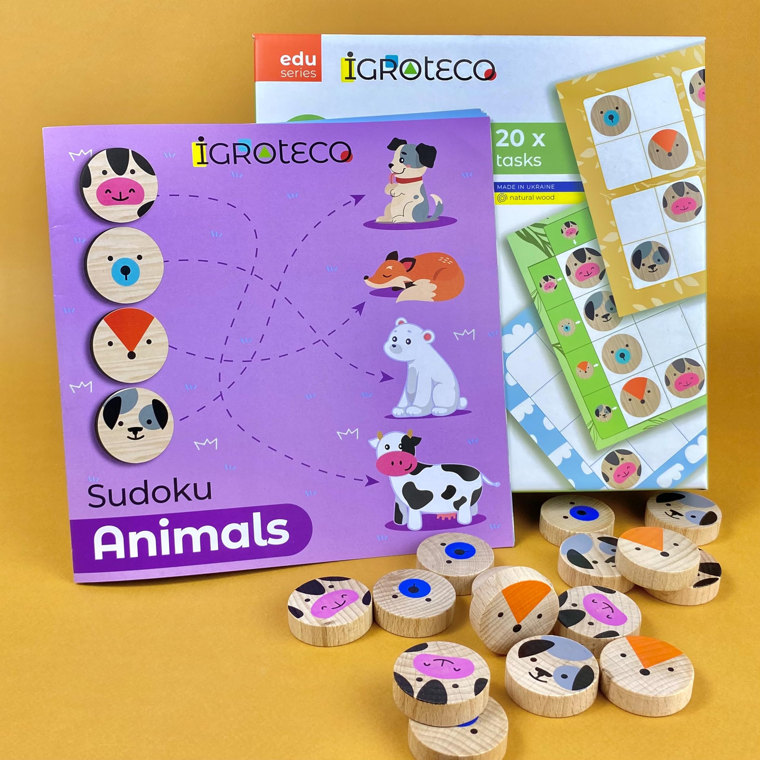 Sudoku Animales de Madera – Juego Educativo 4x4 con 20 Tareas – Estimula Lógica, Concentración y Motricidad Fina – A Partir de 3 Años
