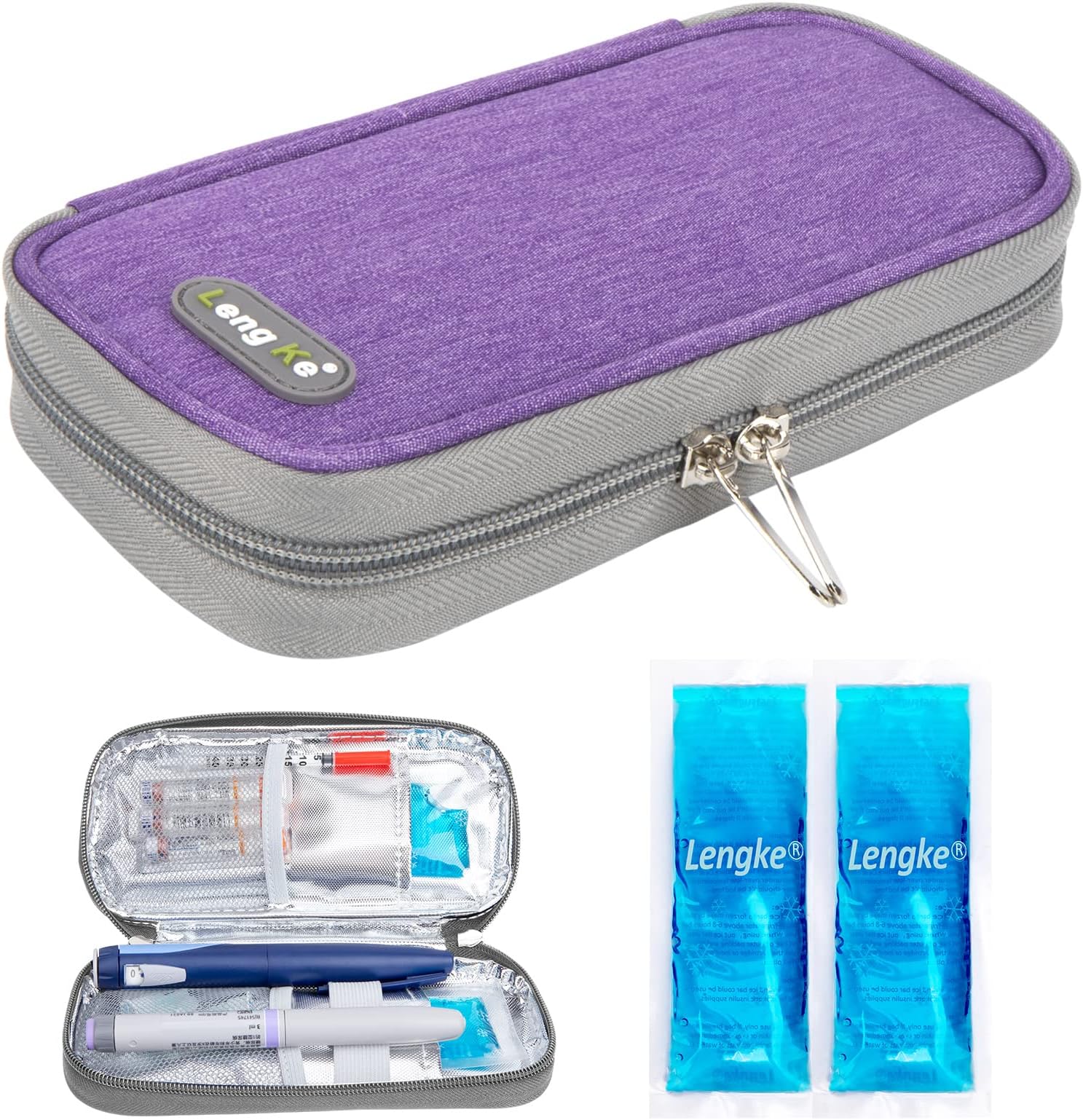 YOUSHARES Insulin Cooler Travel Case TSA Approved with 2 Ice Packs, Purple, 8.2*3.7*1.2 Inch, Compact