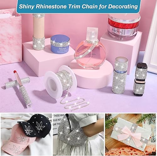 Miniatura 9 de B7000 - Pegamento para joyería con diamantes de imitación de cristal, 11 yardas de 0.157 in, plata con cuentas transparentes, cadena de diamantes de