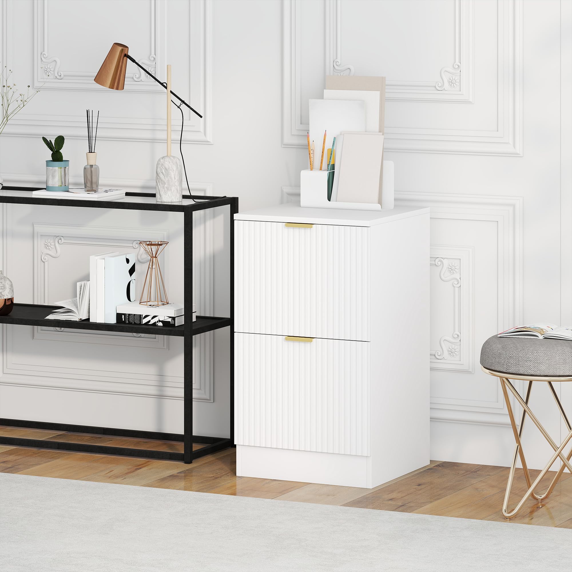 HOMCOM Armoire à tiroirs de Bureau avec 2 tiroirs Armoire à tiroirs de Bureau avec façades rainurées Classeur pour Format A4 ou Lettre pour 40x40x71 cm Blanc