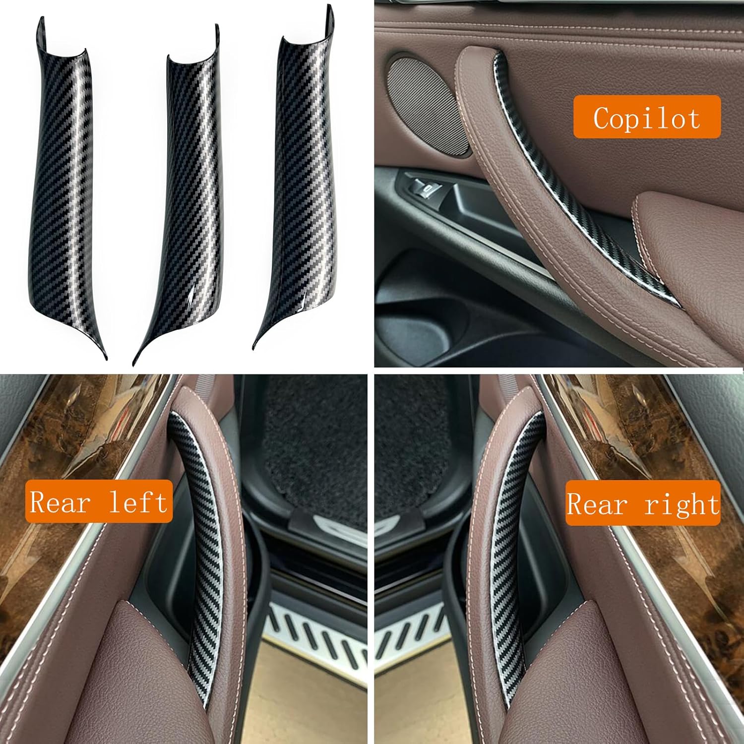 3PCS Car Door Handle Cover Fit for BMW X5 E70 F15 F85 2007-2018, X6 E71 F16 F86 2008-2019 Interior Door Pull Handles Protective Decorate Covers (F15 F16 Carbon Fiber Color)