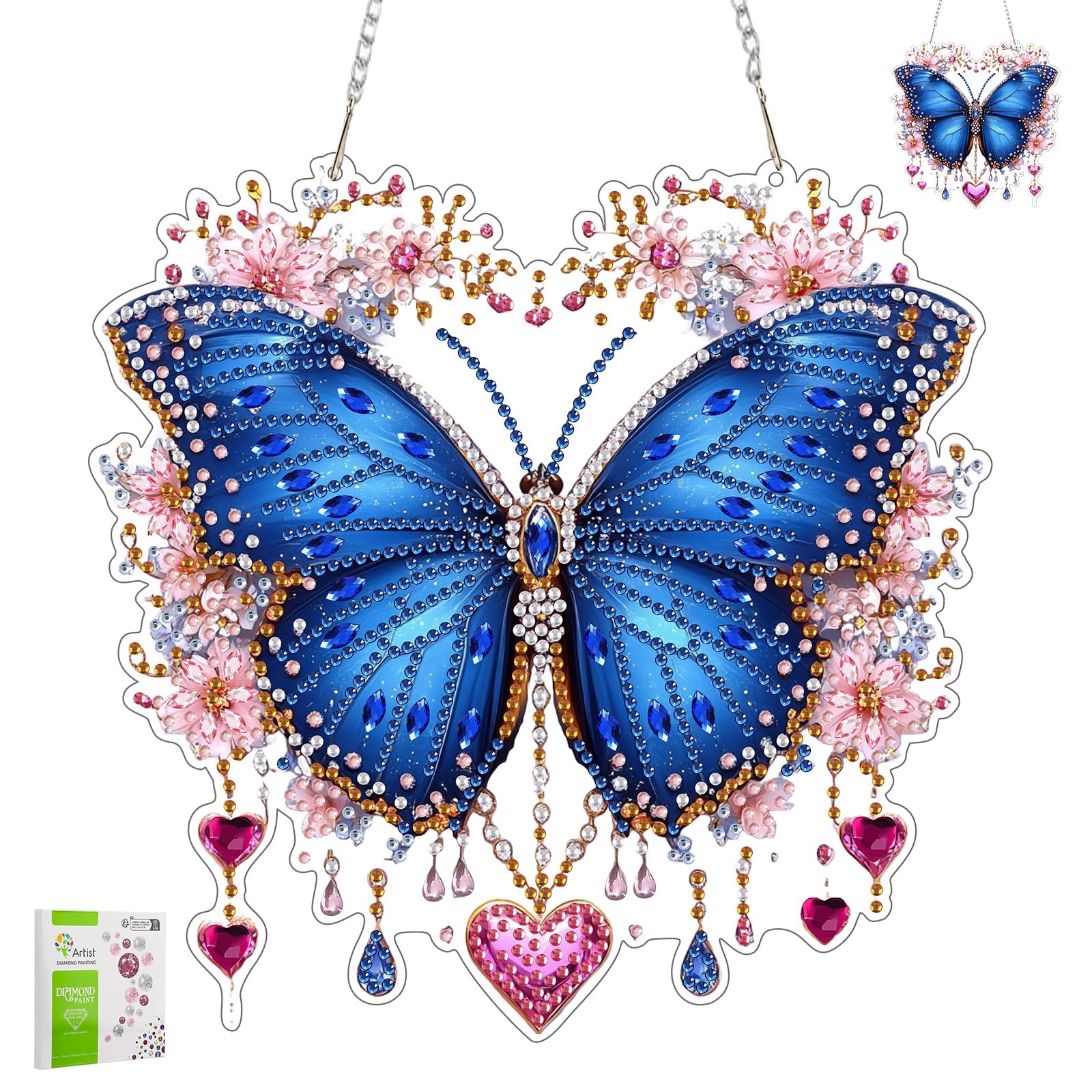 DAERLE Diamond Painting Anhänger Blumenschmetterling - DIY Fensterdeko Mit Kette