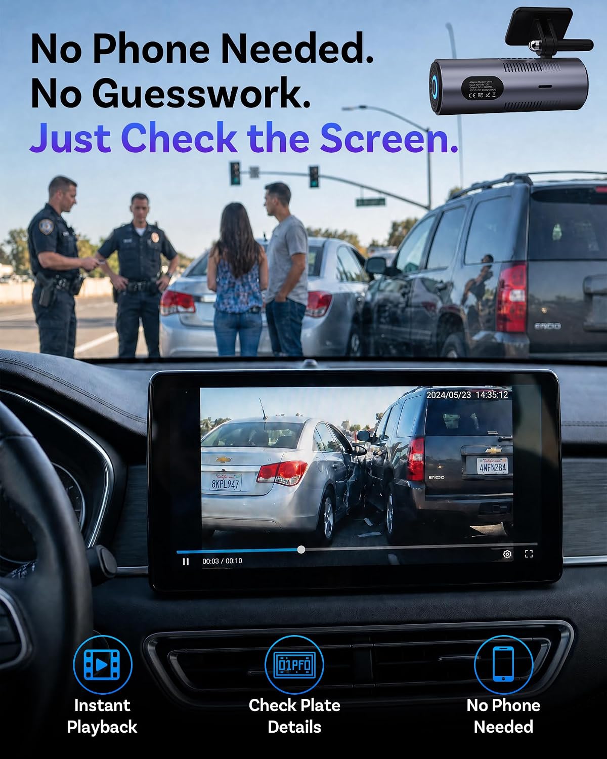 OTTOCAST 2K Dash Cam Front and Rear + Wireless Carplay,Factory-Screen View 5 81C2R 7C5CL. AC SL1500