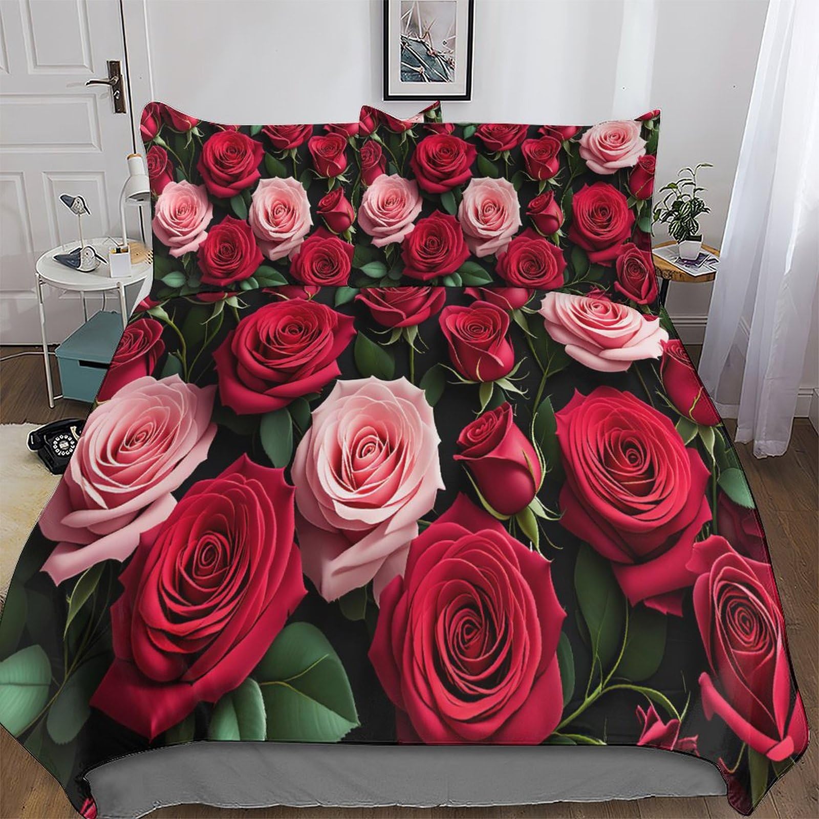 Housse de couette rose 220x240 cm grand lit King hypoallergénique microfibres toutes saisons