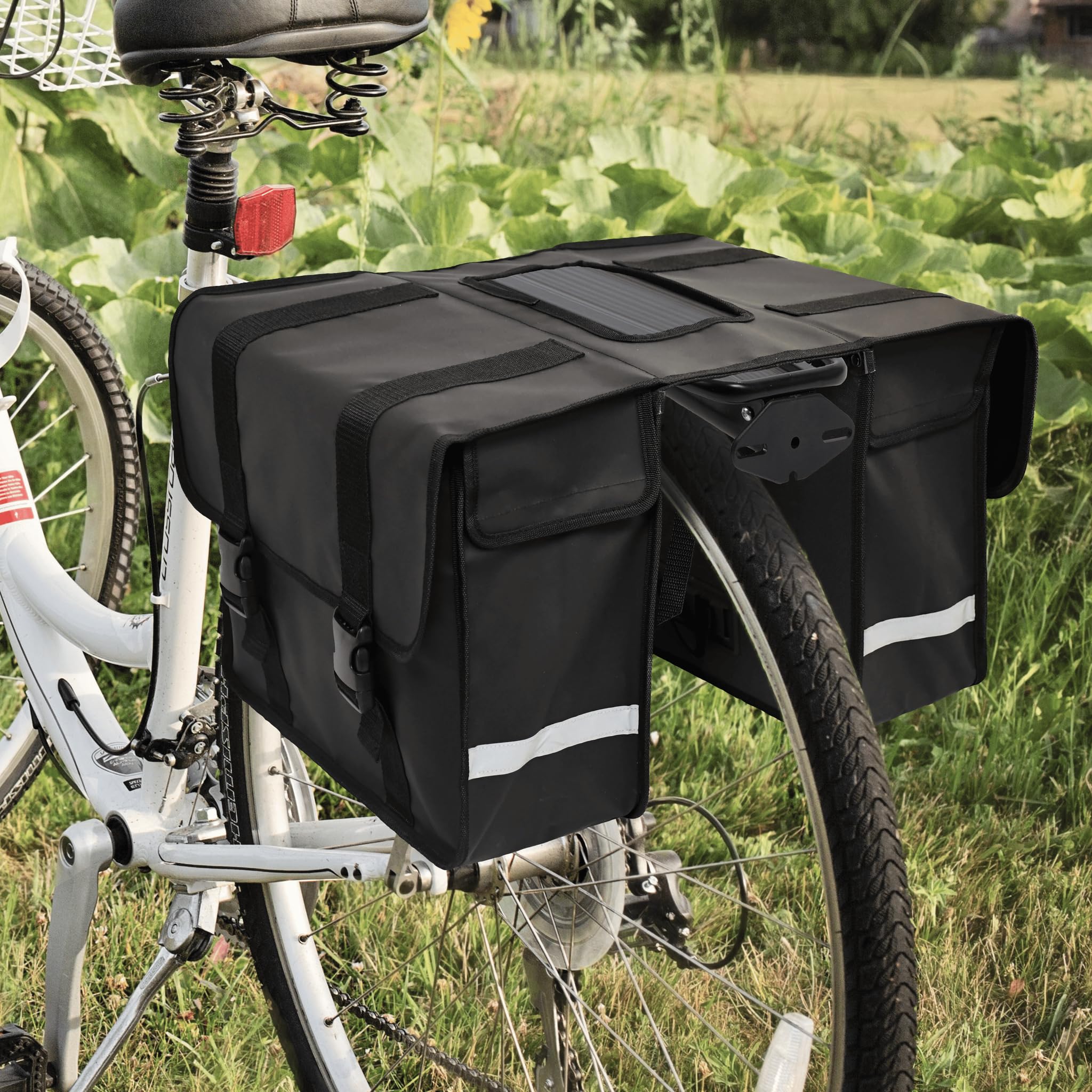 Strex Borsa da bicicletta impermeabile per portapacchi 40 l – doppia borsa – borsa bagagli – nero – con riflettori – bicicletta elettrica