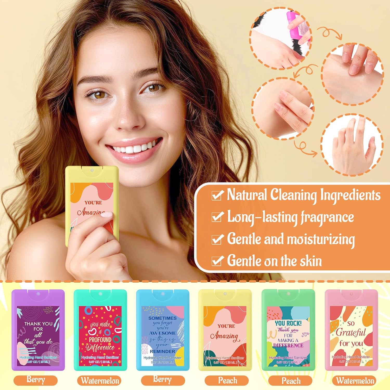 Frienda 24 Set Travel Size Hand Sanitizer Spray Bulk Portable Power Mist Thank You Mini Hand Sanitizer Employee Appreciation Day Gifts for Teacher Coworker Team Women's Day (Pocket,Multicolor)