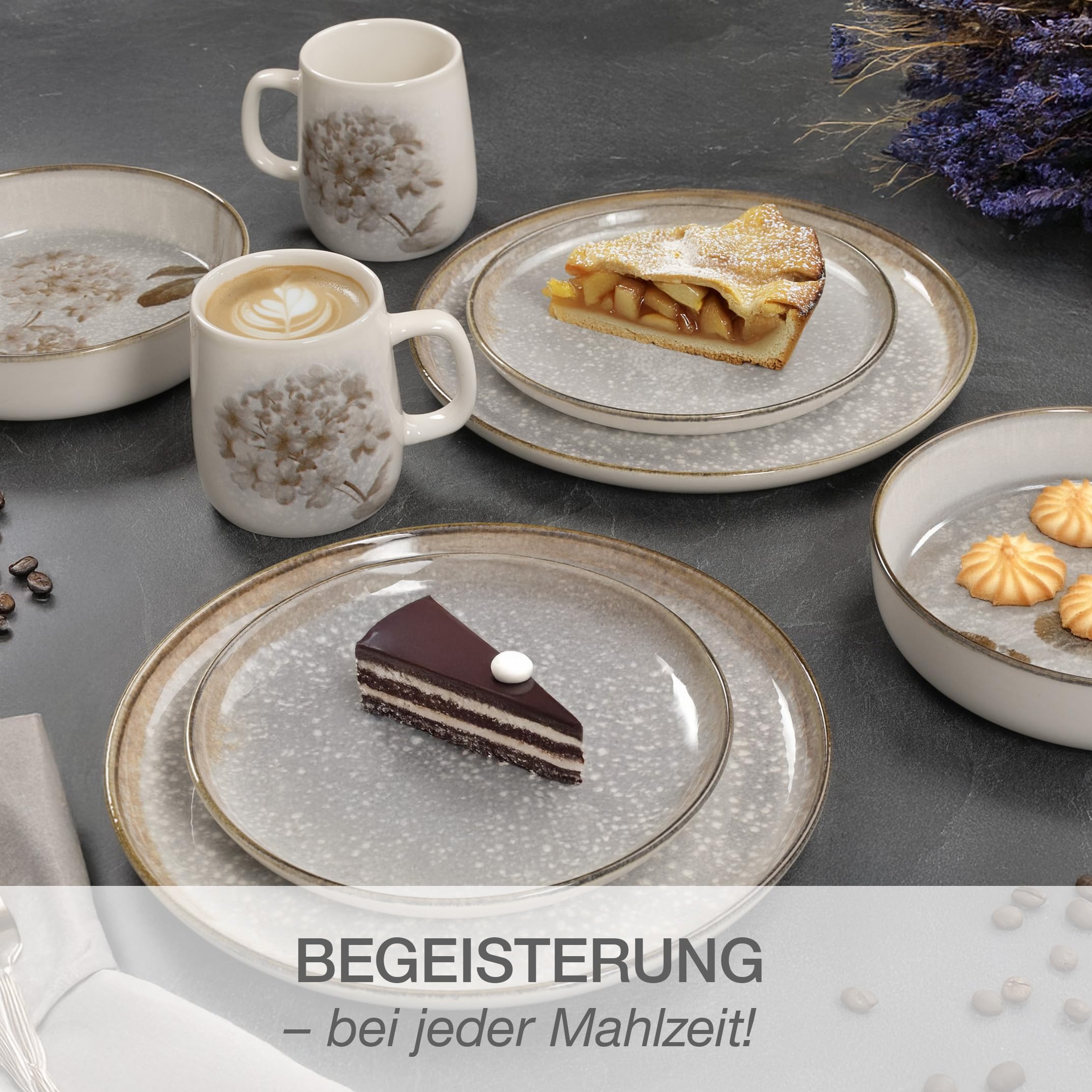 Moritz & Moritz BLOSSOM Porzellan Geschirrset 6 Personen 24-tlg. - Modernes Tafelservice mit verspieltem Design - Pflegeleichtes Kaffeeservice mit Teller Set, Schüsseln & Tassen - Kombiservice