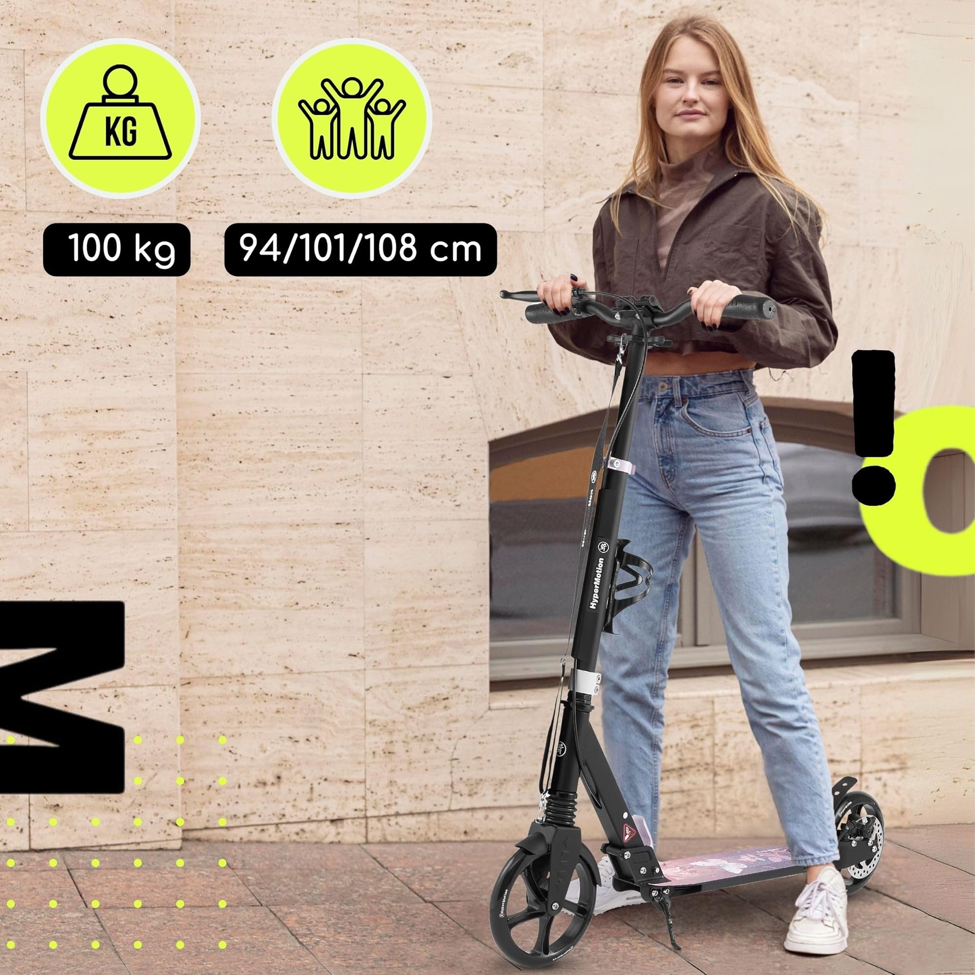 Hypermotion Trottinette Enfant 7 Ans et Adulte Pliable jusqu'à 100 kg - Trotinette pour Les Jeunes - Excellente Suspension, Plateforme Antidérapante, Guidon Réglable, Roues de 200 mm
