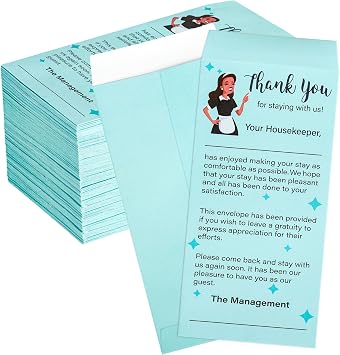 Lesnala 100Pcs Housekeeping Tip Envelopes Self Adhesive Bulk for Hotel Motel Coin Seed Money Gratuity Key Cards Saving Check 6.6 X 3.15inch