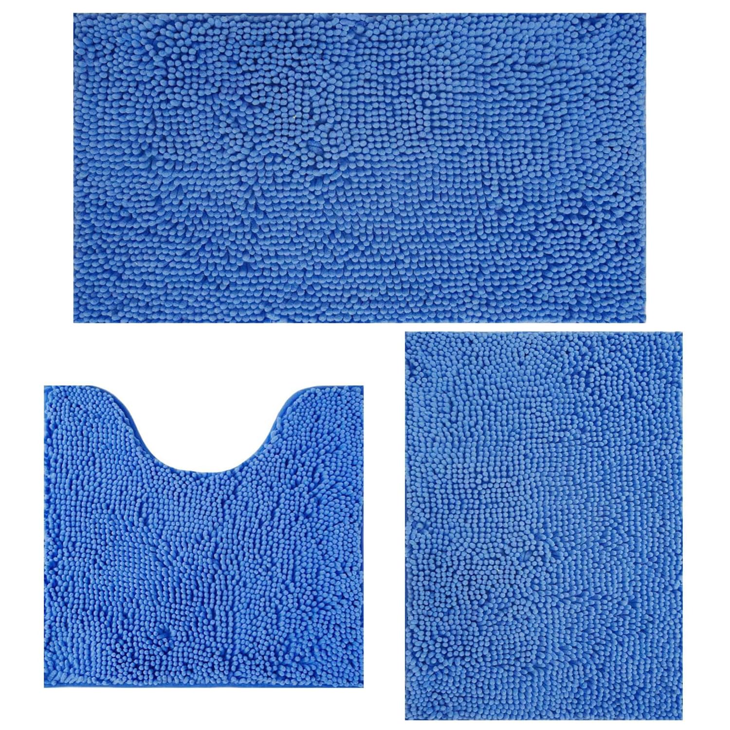 Lot de 3 tapis de salle de bain en chenille, très épais et absorbants, antidérapants, lavables en machine, séchage rapide, doux et confortable, utilisés sous la douche, baignoire et évier,