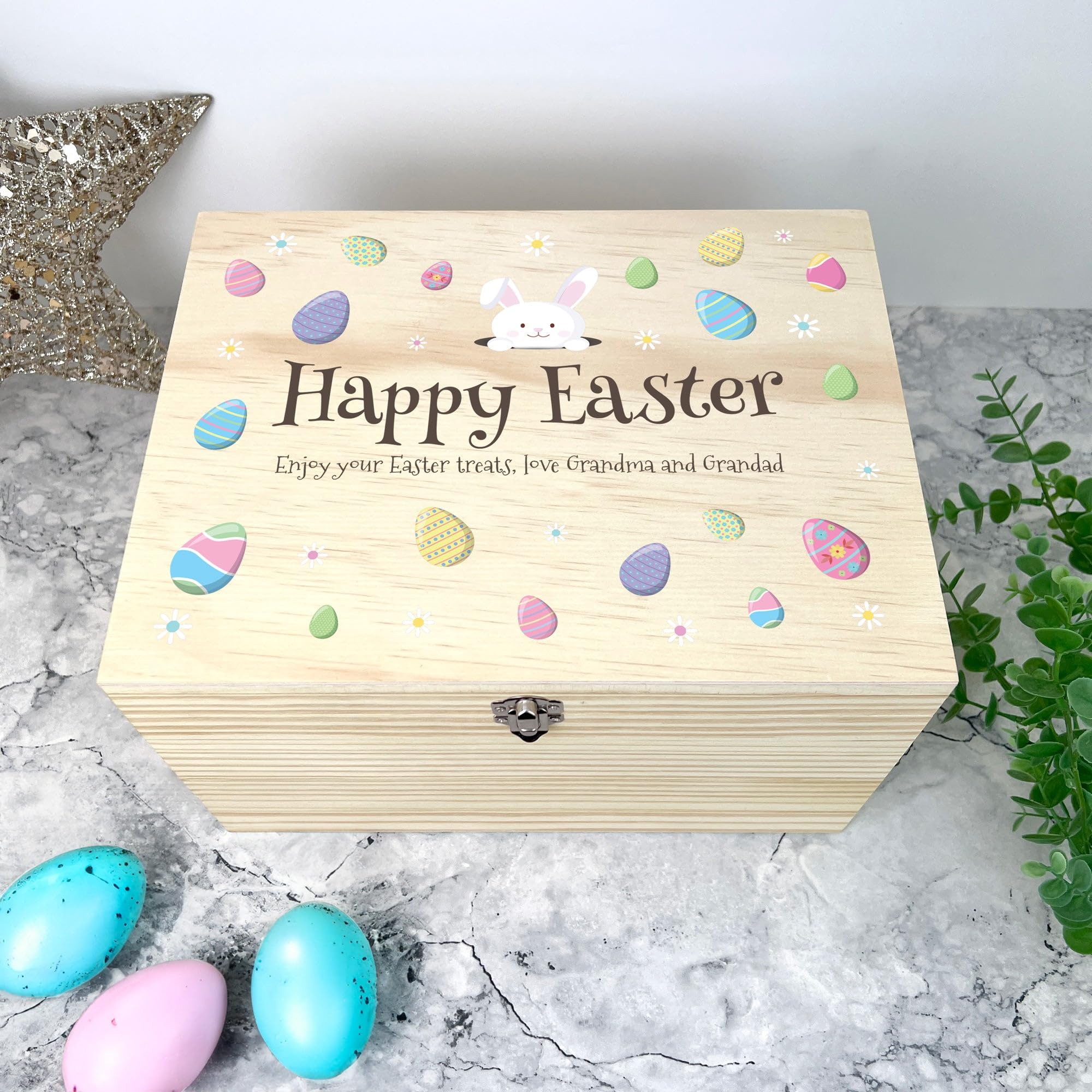 Cesta de madera personalizada para huevos de Pascua – Nombre individual, regalo de Pascua, cesta de Pascua, golosinas de Pascua, niños, Pascua, Pascua, Pascua, decoración de Pascua, 30 x 22,9 x 18 cm