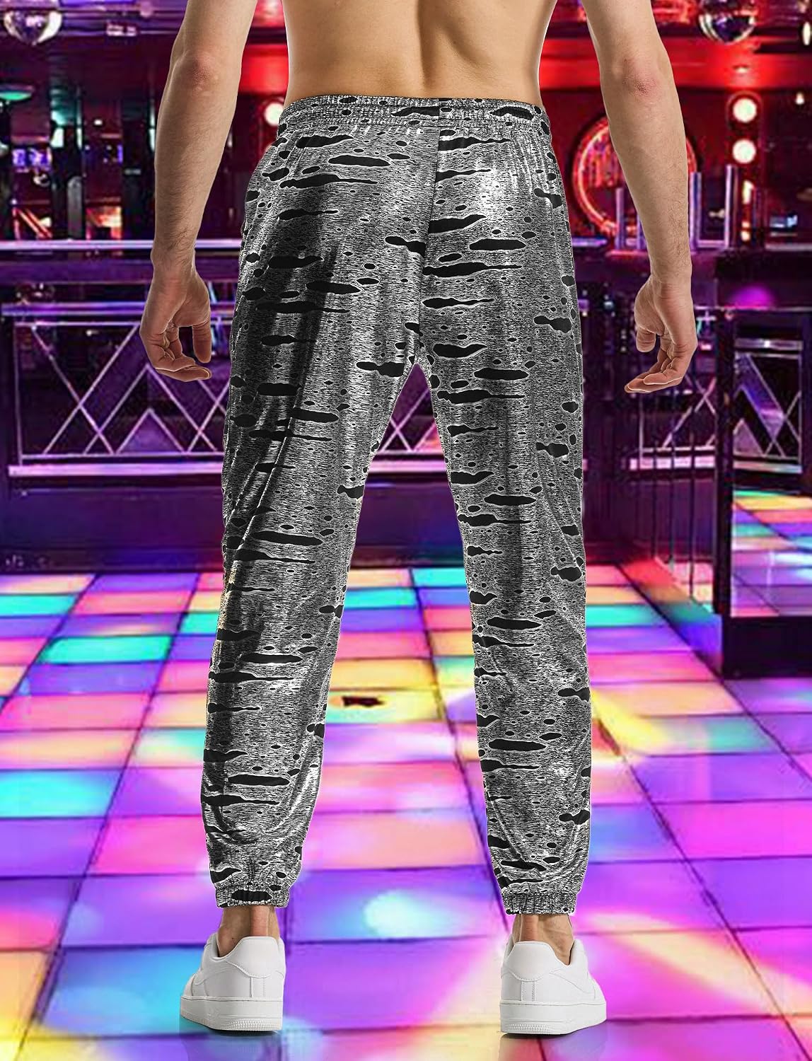 SEAUR Mens Sequin Pants Night Club Shiny Cotton Trousers 70s 80s 90s Disco Pants Dance Party Outfit