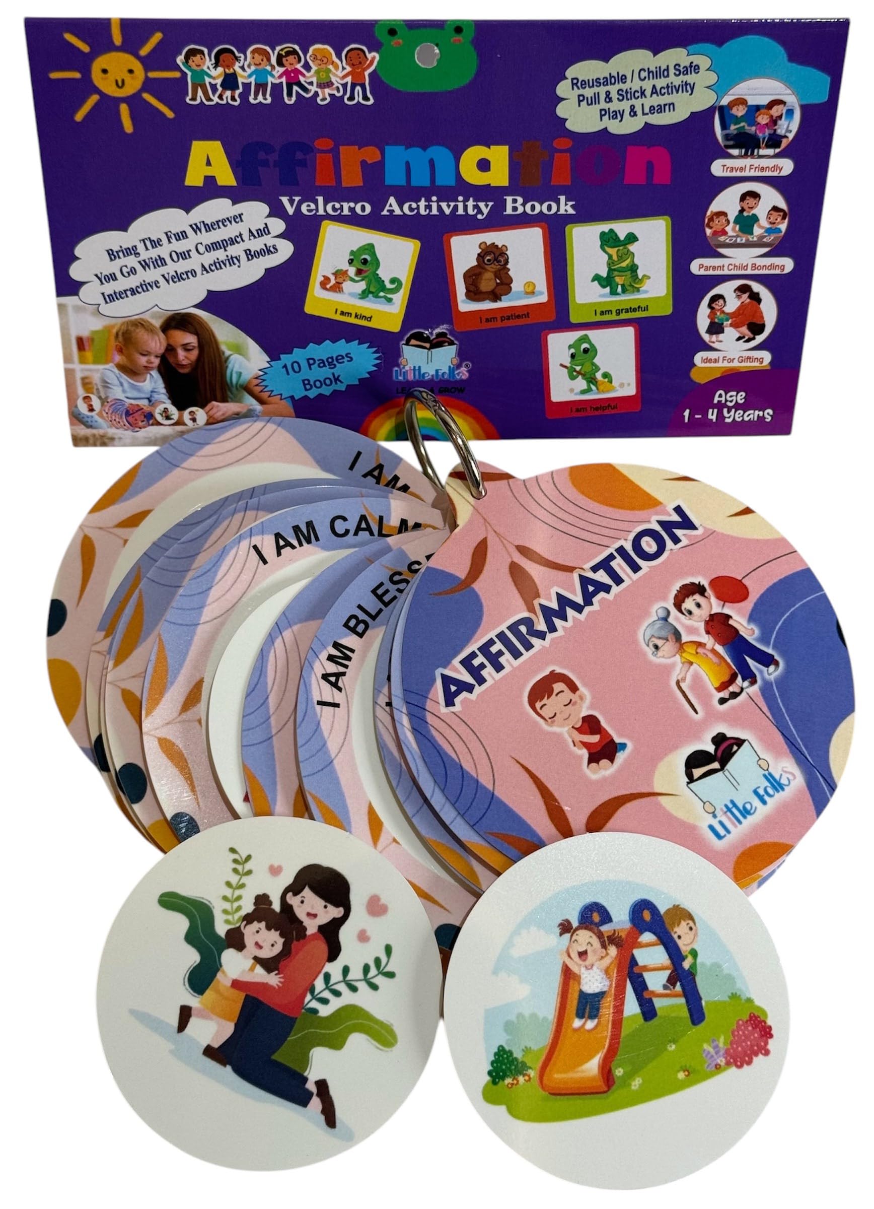 Affirmations Flashcard - Velcro Activity Book | Toddlers Busy Binder | 10 Reusable Cards |Good Manners Cards | Birthday/Rakhi Gifts for Kids Age 1-5 Years| Educational Activity Book