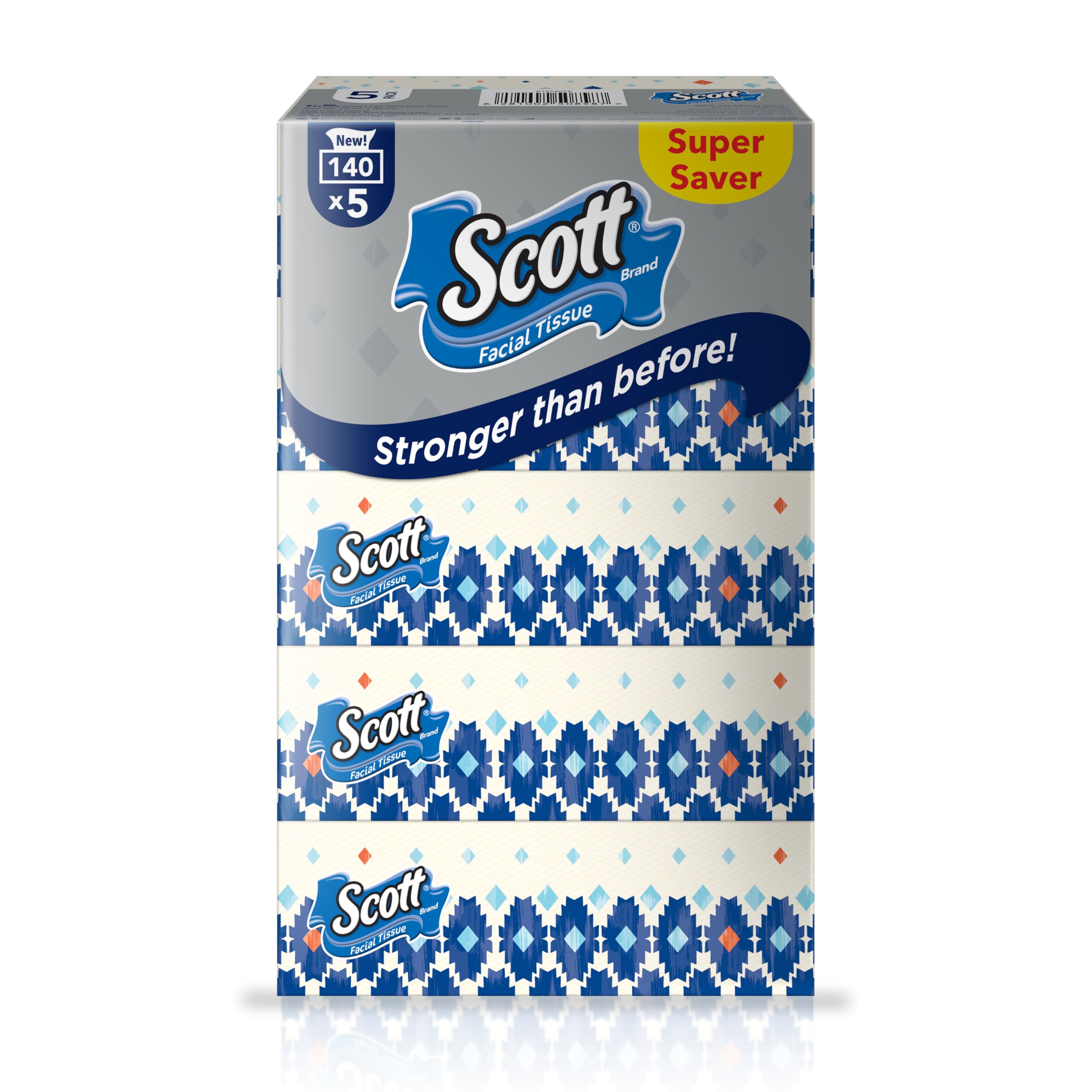 Scott Facial Tissue, 2 PLY, Super Saver, 140 Sheets x 5 Tissue Boxes