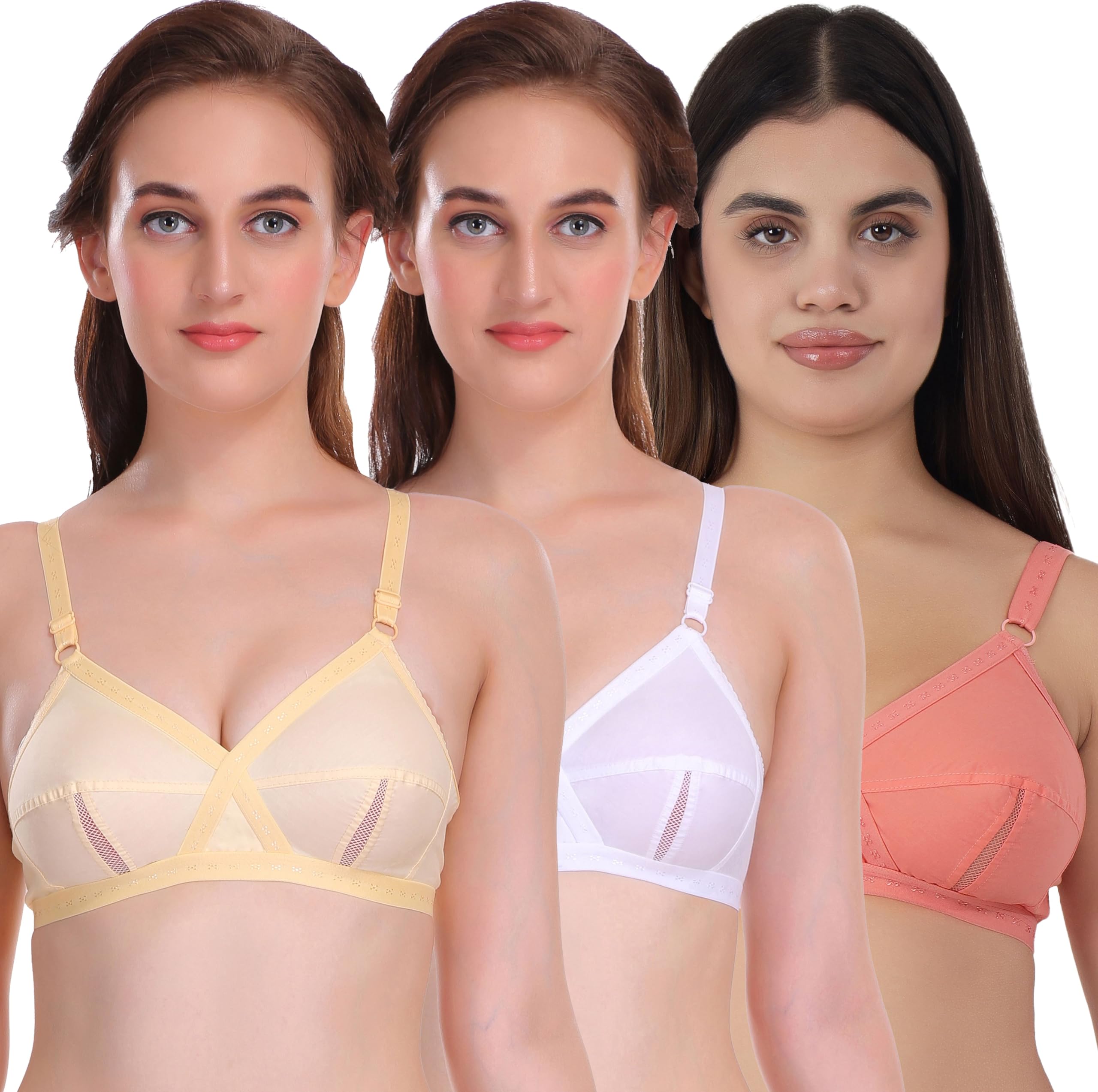 selfcare Womens Non Padded Full Coverage Soft Cotton Everyday Bras_(Pack of 3)-picture-37