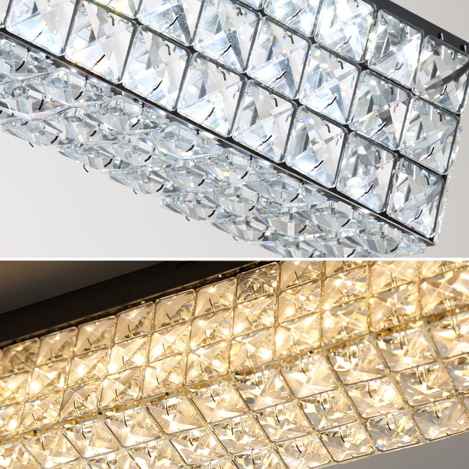 ykolupty L 40" Modern Rectangle Chandelier Black Rectangular Flush Mount Chandelier Crystal Ceiling Light Fixture for Dining Living Room Kitchen Island