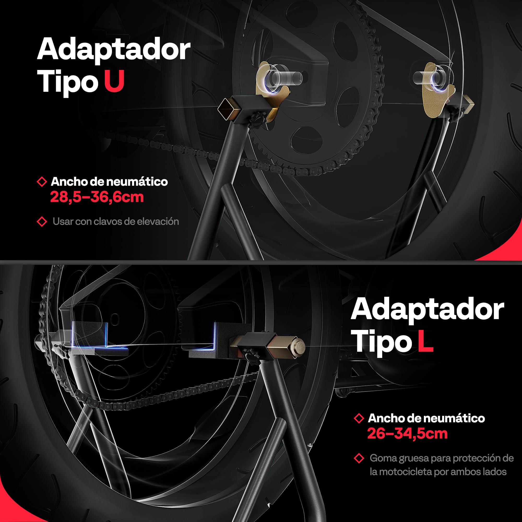 SPECSTAR Caballete Moto Elevador Universal para 400kg de Capacidad Ruedas Delanteras Traseras Combo de Elevación con U+L Carrete de Basculante Ajustable Soportes de Paddock de Trabajo Pesado