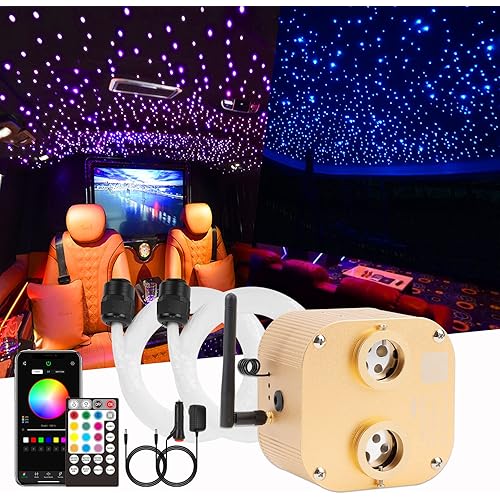 CHINLY Starlight Headliner Kit Twinkle 1000pcs 13.1ft 0.03in 20w Fiber Optic Star Ceiling Light,Bluetooth RGBW LED APP/Remote Music Mode Headliner Light Kit+10 Crystals,for Star Headliner/Home Theater
