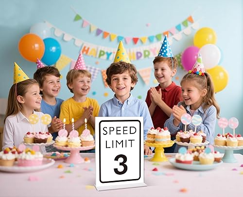 Miniatura 5 de Decoración de cumpleaños de coche de carreras, letrero de límite de velocidad 3, Fast One, decoración de fiesta de cumpleaños de auto de carreras