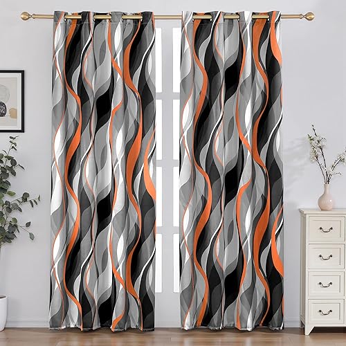 Vista 8 de weesire Cortinas opacas modernas a rayas negras y grises, decorativas, 100% bloqueo de luz, con ojales, para sala de estar, villa, dormitorio, juego