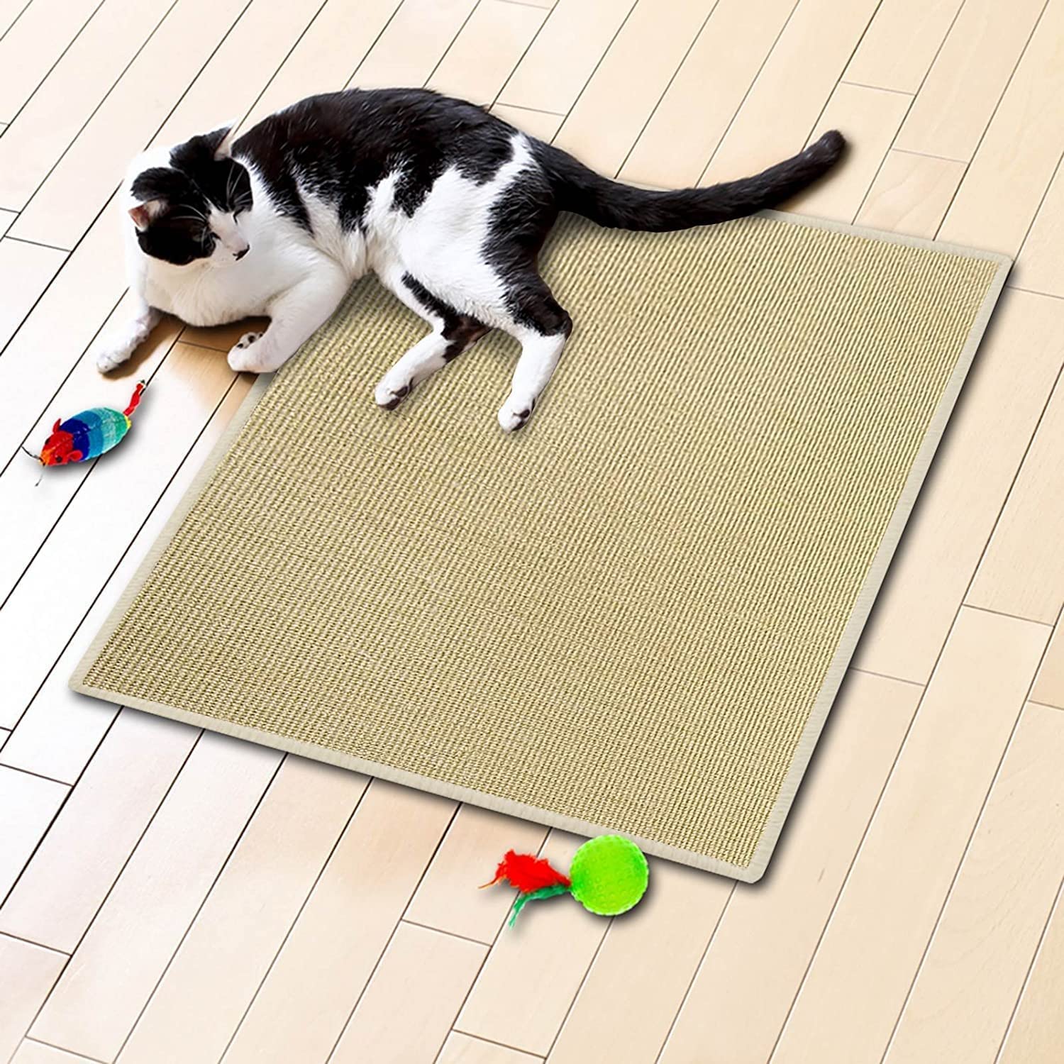 KARAT Tappeto per graffi in Sisal, protezione ideale per i vostri mobili e il benessere del gatto, tappeto in sisal resistente, tappeto per gatti con bordo in cotone, tappeto in fibra naturale (100 x