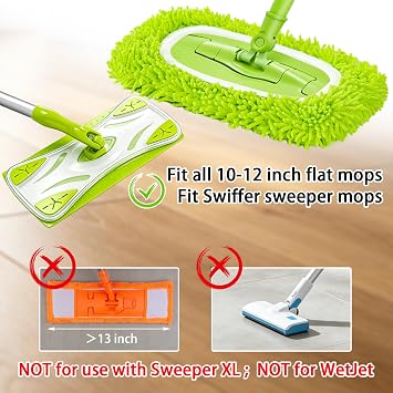 Unoutur Reusable Dry Sweeping Cloths Microfiber Wet Mop Pads Compatible with Swiffer Sweeper Mop Replacement Sweeping Mopping pad Refills for Hardwood Surface Floor Cleaning (4PCS)