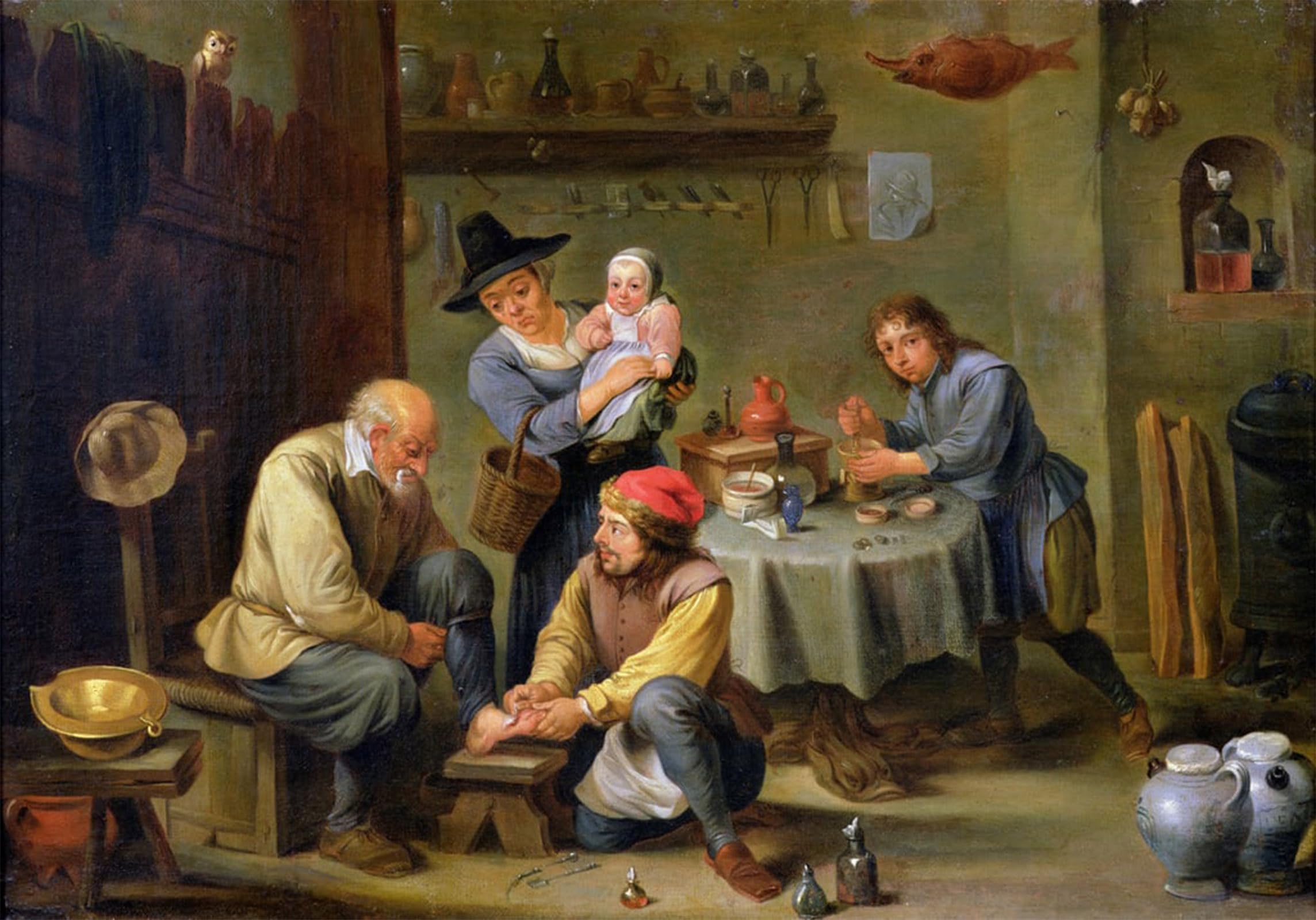 ARTXLXXBN Famous Prints Artwork Pictures Poster Painting Art Surgeon Tending the Foot of an Old Man by David Teniers the Younger Artwork Landscape Pictures for Home Decor 60x90cm