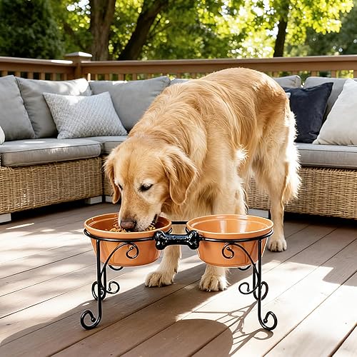 Vista 2 de Soporte elevado para cuencos para perros con 3 cuencos grandes de cerámica, estación de alimentación elevada para perros medianos y grandes, incluye