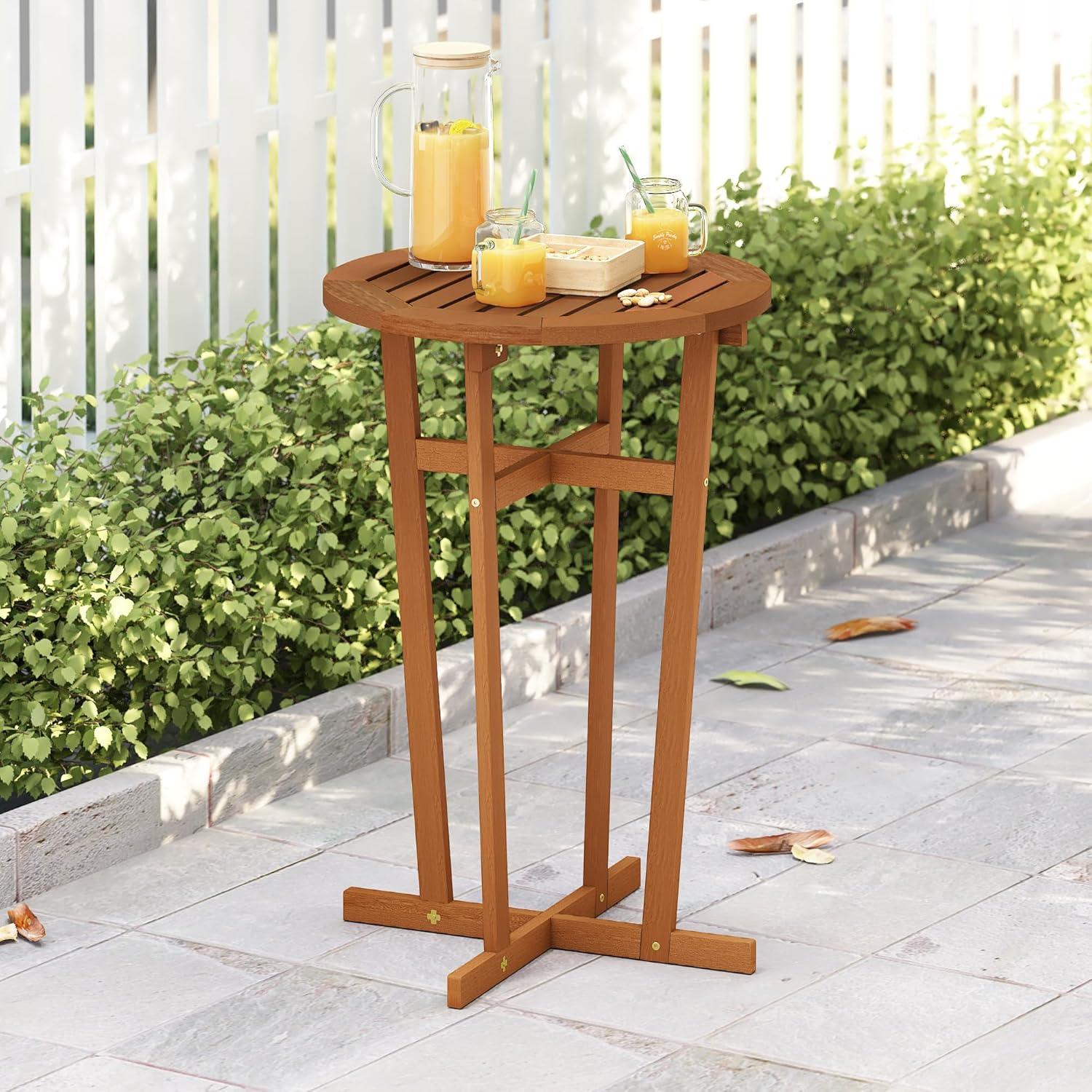 Furinno TIOMAN Patio Table, Outdoor Side Table, Patio Bar Table, Coffee Table in Teak Oil, for Patio, Garden, Porch, Natural