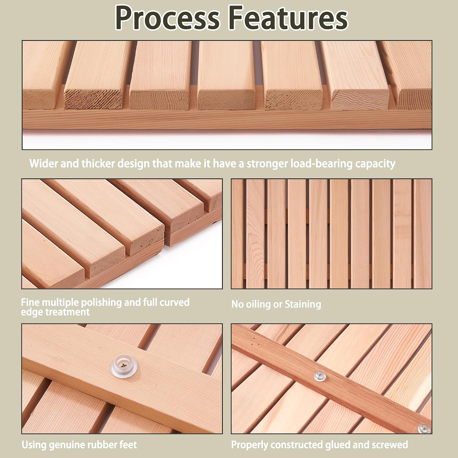 bingaai Cedar Wood Shower Mat 36" × 36" Square, Cedar Wooden Bath Mats, Wood Bath Mat for Inside or Outside Shower, Cedar Sauna Floor Mat Large,Non-Slip Shower Platform