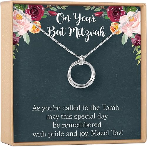 Dear Ava Collar de regalo de Bat Mitzvah joyería judía, Mazel Tov, 2 círculos vinculados