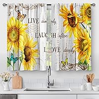 Vista 32 de Aimego - Cortinas de cocina con plantas rústicas y flores de primavera, botánicas, con hojas verdes, cortas, para cafetería, baño, con bolsillo