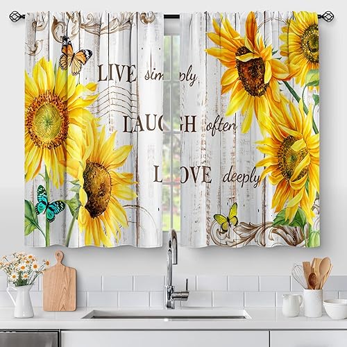 Miniatura 32 de Aimego - Cortinas floreadas verde azulado, diseño de madera rústica, para café, de granja, cortas, para cocina, baño, sala de estar, caravana,